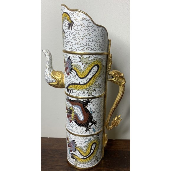 Vintage Multicolor Tibetan Cloisonné Dragon Serpent Pitcher Kettle Teapot